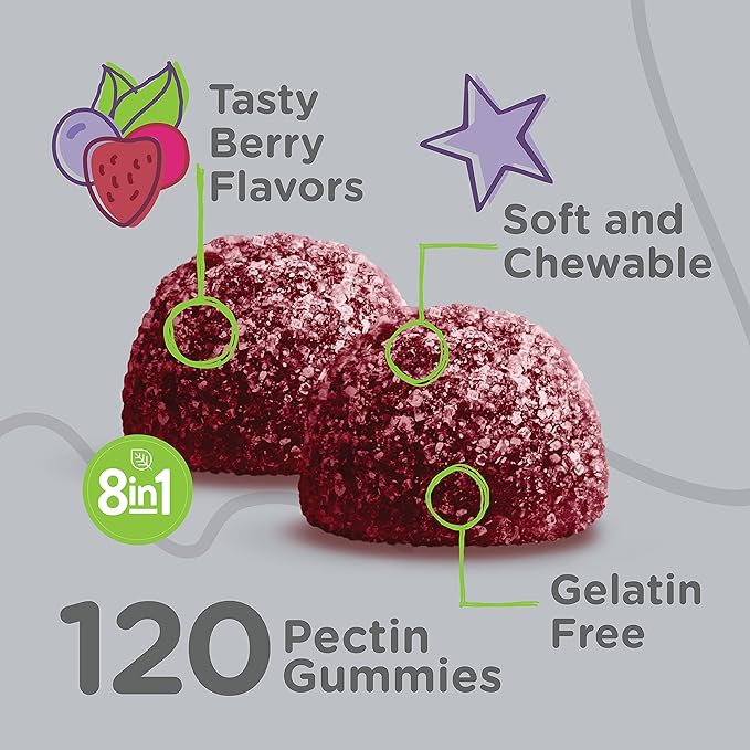 Viteey Kids Multivitamin Gummies with Probiotics - 8-1 Kids Vitamins for Immune Health Support with Vitamin C D3 B12 B6 Zinc Elderberry Selenium - Vegetarian - Chewable Tasty Berry Flavored