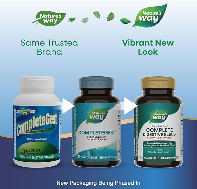 Nature's Way CompleteGest Complete Digestive Blend Vegan Enzymes Supports Digestion of Fat Carbohydrates Proteins &amp Fiber* 180 Capsules (Packaging May Vary)