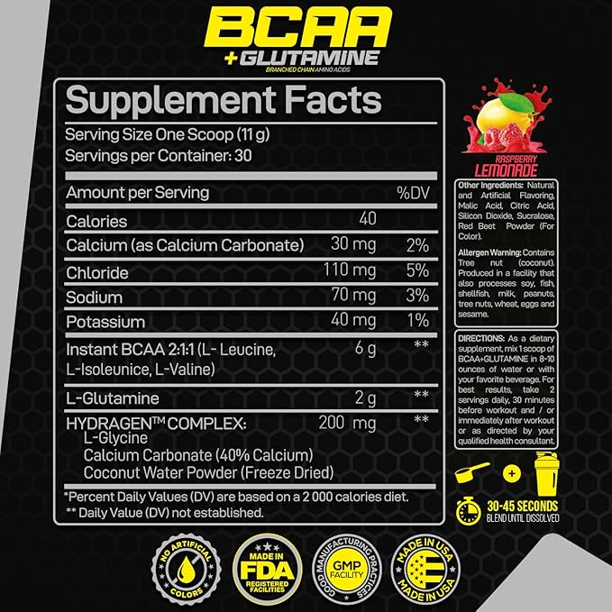 Forzagen BCAAS Amino Acids Powder with Glutamine BCAA Powder Branched Chain Amino Acids Supplements Powder BCAA Lean Energy Pre Workout - Post Workout Muscle Recovery Powder 30 Servings