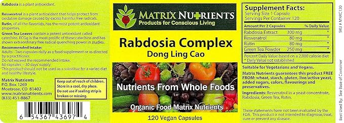 RABDOSIA Complex - Highly Potent Antioxidant for Maximum Cell Protection! - 100% Natural Ingredients: Rabdosia Extract Green Tea Resveratrol Rutin - Vegan Capsules (120ct)