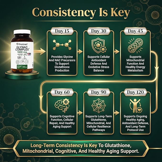 GlyNAC Supplement Complex Large Size Tablet 1600MG Glutathione Production - 3rd Party Tested Healthy Aging &amp Cognitive Support - Glycine &amp NAC Gluten Free Non GMO USA Made Glass Bottle