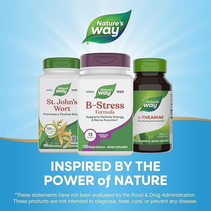 Nature's Way B-Stress Formula Supports Cellular Energy &amp Nerve Function* With Vitamins C B12 Vitamin B6 &amp More Gluten Free 100 Vegan Capsules (Packaging May Vary)