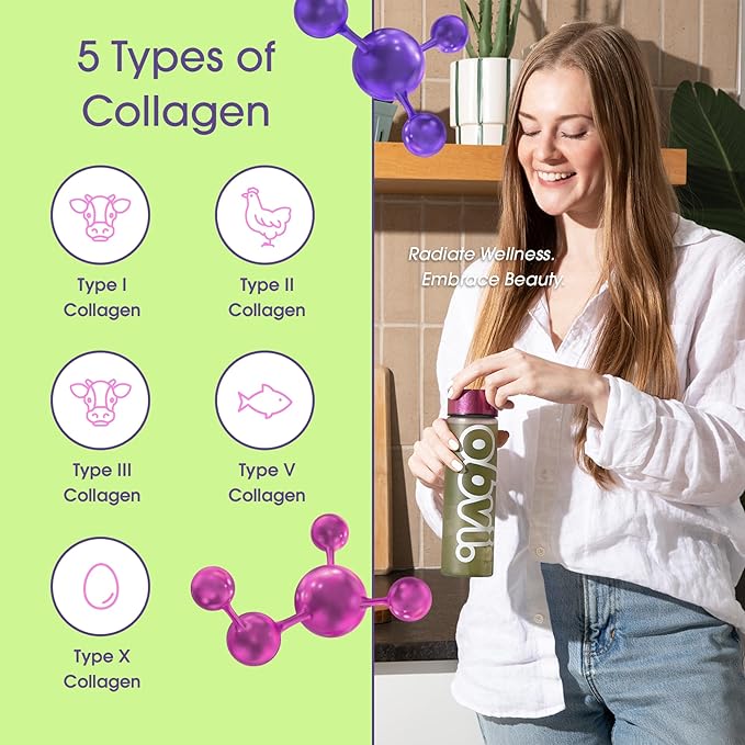 Obvi Collagen Greens | Organic Greens Superfood Powder with Collagen Peptides | Probiotics for Gut Health Skin Hair Nails | Gluten-Free Zero Sugar | Strawberry Lychee Flavor 25 Servings