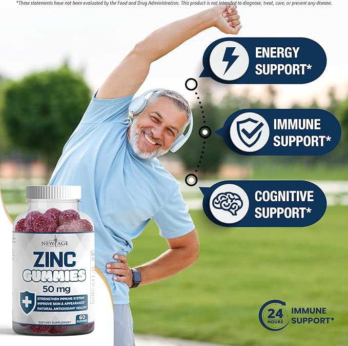 NEW AGE Immune Defense Combo - 2 Pack - Vitamin D3 Gummies 5000 IU 125mcg &amp High Potency Zinc Gummies Immune Booster 120 Count