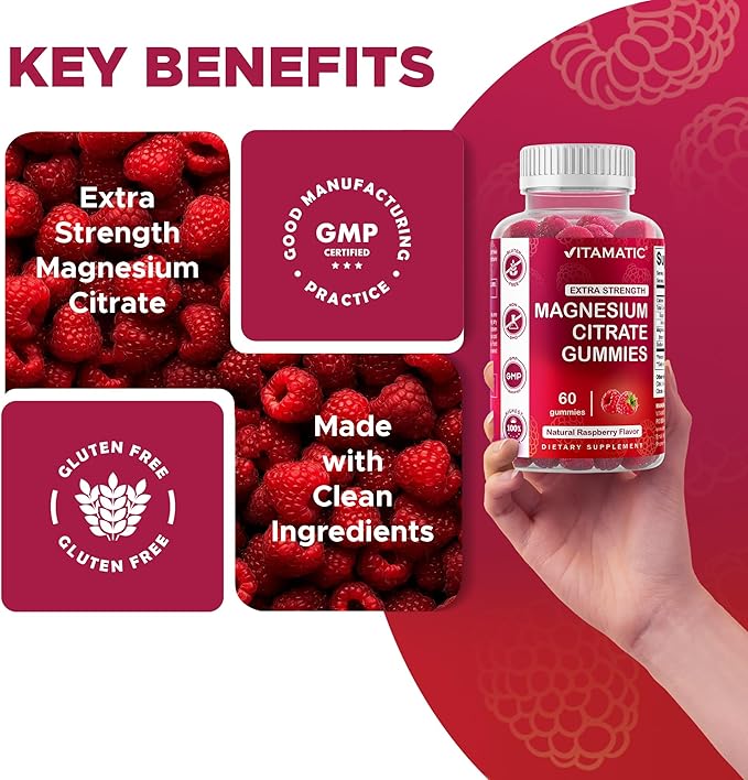 Vitamatic Extra Strength Magnesium Gummies – 255 mg Elemental Magnesium per Serving – 60 Gummies (2-Pack) Supports Relaxation Muscle Function Bone Health &amp Energy – Vegan Non-GMO Gluten-Free