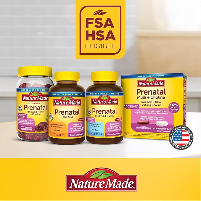 Nature Made Prenatal Vitamins for Women with Folic Acid + DHA Prenatal Vitamin and Mineral Supplement for Daily Nutritional Support 110 Softgels 110 Day Supply
