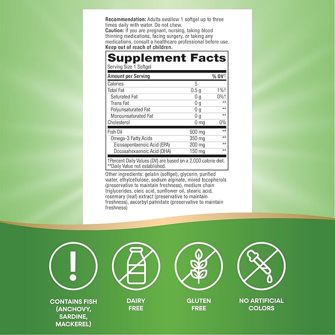 Nature's Way Super Fisol Fish Oil Omega 3 Supplements Enteric Coated Supports Cardiovascular and Joint Health* Mega Potency Omega-3s 180 Softgels (Packaging May Vary)