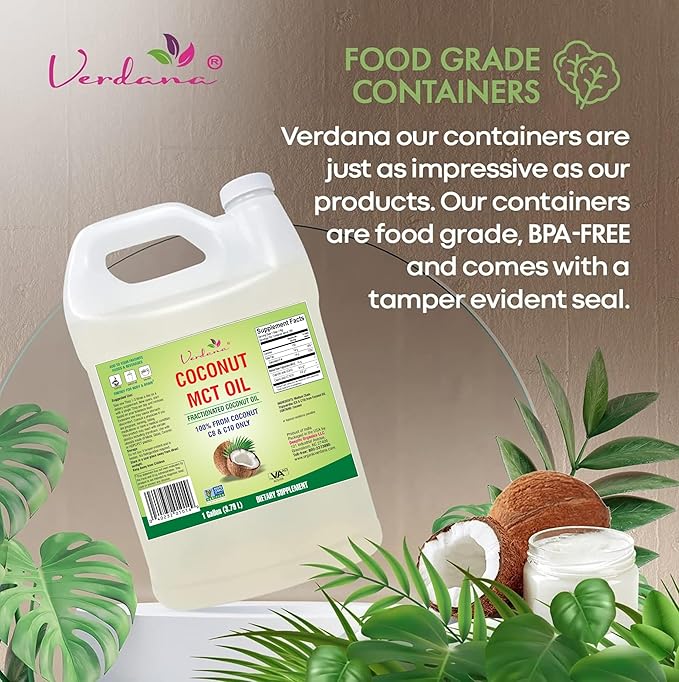 Verdana MCT Oil Fractionated 100% from Coconut - 1 Gallon - Kosher Food Grade Vegan Non-GMO - Great for Keto and Paleo Diet (128 Fl Oz)