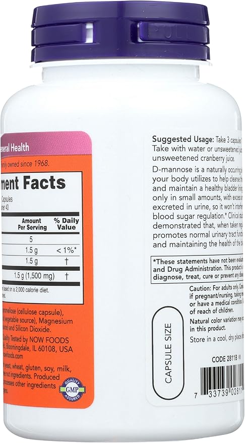 Now Foods D-Mannose 120 Caps 500 mg (Pack of 3)