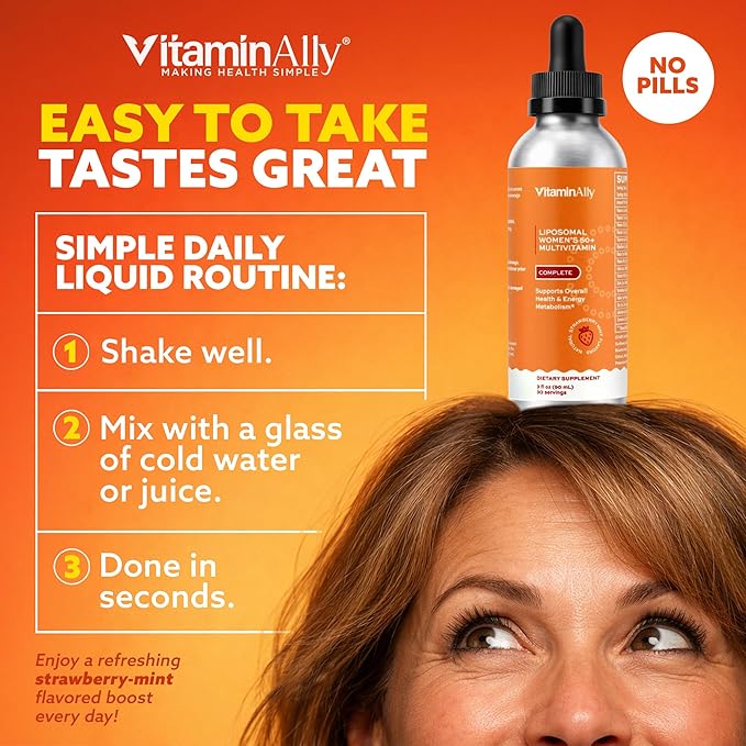 Women’s 50+ Liposomal Liquid Multivitamin – 16 Essential Vitamins &amp Minerals for Energy Bone &amp Immune Support – Sugar-Free Non-GMO High Absorption – Strawberry Mint 30 Servings
