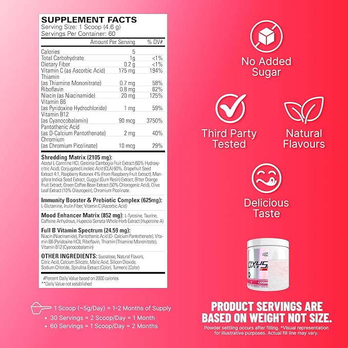 EHP Labs OxyShred Pre Workout Powder - Preworkout Powder with L Glutamine &amp Acetyl L Carnitine Energy Boost Drink - Cosmic Blast 60 Servings