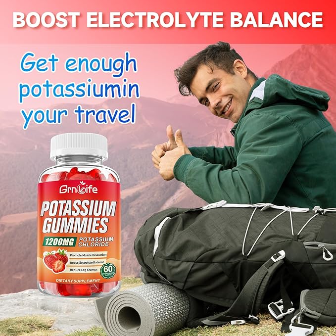 2 Pack Potassium Gummies for Adults Potassium Chloride Gummies 1200mg Support Leg Cramps &amp Electrolyte Balance Strawberry Flavor 120 Count