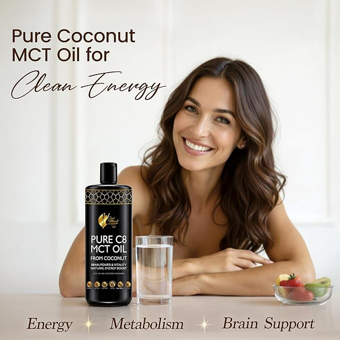 Cocó March N.M.D. Pure C8 MCT Oil from Coconut for Energy Metabolism &amp Brain Support Keto &amp Fasting Friendly Gluten-Free Vegan &amp Unflavored - Perfect in Coffee Tea &amp Smoothies 32