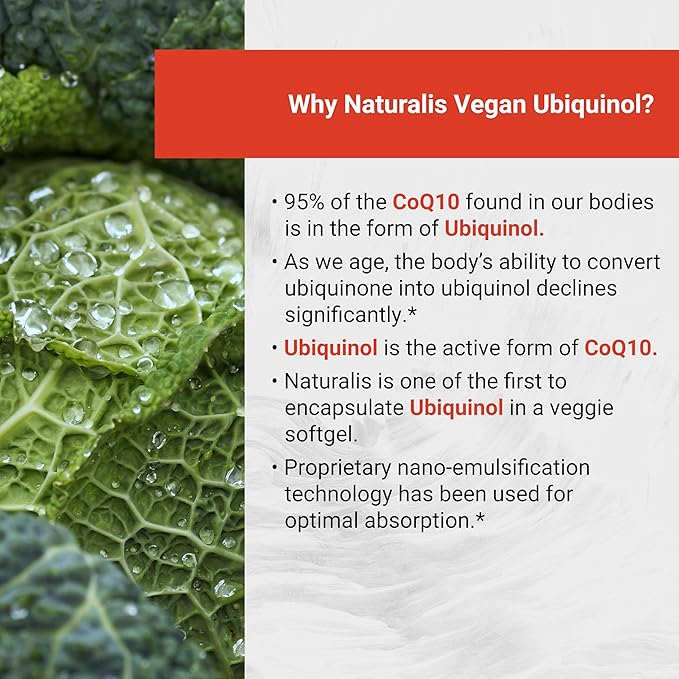 Naturalis Ubiquinol 100mg Active CoQ-10 Emulsified in MCT Oil for Better Absorption | Gluten Free Non-GMO &amp Soy-Free | Cardiovascular Wellness Antioxidant Protection and Healthy Skin*| 120 Soft
