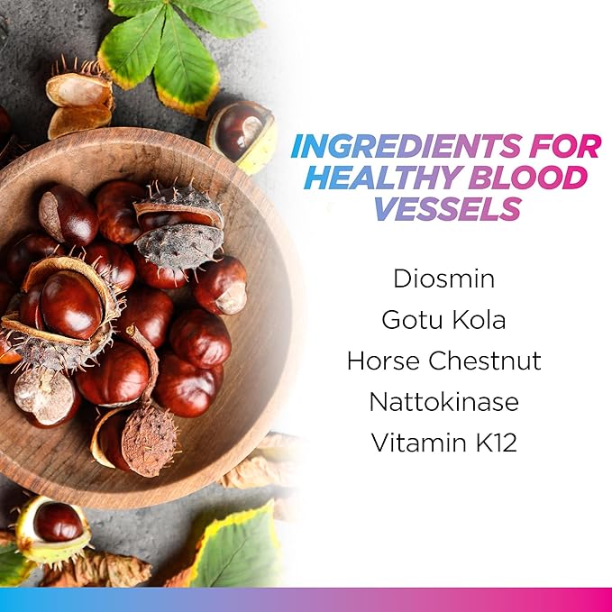 Livingood Daily Vessel &amp Vein Support Circulation &amp Vein Support Supplement with Diosmin Horse Chestnut Nattokinase Gotu Kola &amp Vitamin K2 Vascular &amp Vein Health Formula Gluten F