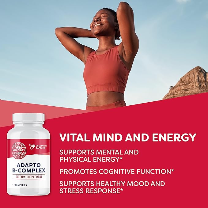 Vimergy Adapto B Complex 120 Servings – High Potency with 8 B Vitamins Rhodiola &amp Hawthorn Berry – Supports Mental Energy Cognition Mood - Non-GMO Kosher Vegan Paleo No Gluten No Soy