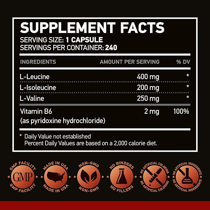 BCAA 4800 | Micronized Branched Chain Amino Acids | Muscle Building &amp Recovery | 2400 per Serving | 80 Servings | 240 Capsules