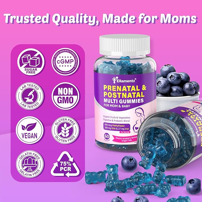 Prenatal Vitamins for Women with Methylfolate Vegan Omega-3 DHA Organic Food Blend Probiotics Iron Vitamin D3 B6 B12 Choline Sugar Free Multivitamin for Women During &amp Post Pregnancy 60 Ct