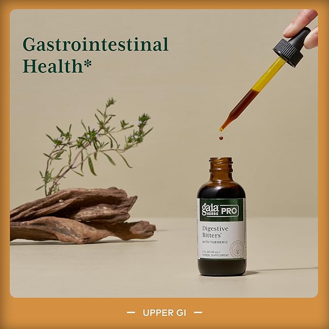 GAIA HERBS PRO Digestive Bitters with Turmeric - with Herbs Traditionally Used to Support Healthy Digestion* - Herbal Formula - Great for Travel - 2 Fl Oz (30 Servings)