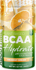 About Time BCAA Hydration Powder Orange Cream with L-Glutamine &amp Electrolytes Non-GMO Gluten Free Monk Fruit Coconut Water 20 Servings