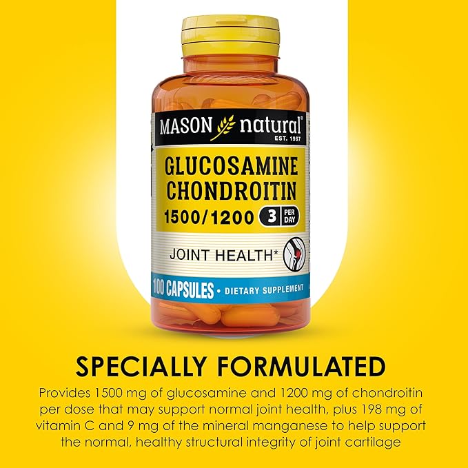 MASON NATURAL Glucosamine Chondroitin 1500/1200 with Vitamin C Supports Joint Health for Normal Flexibility &amp Mobility* 100 Capsules 1 Month Supply