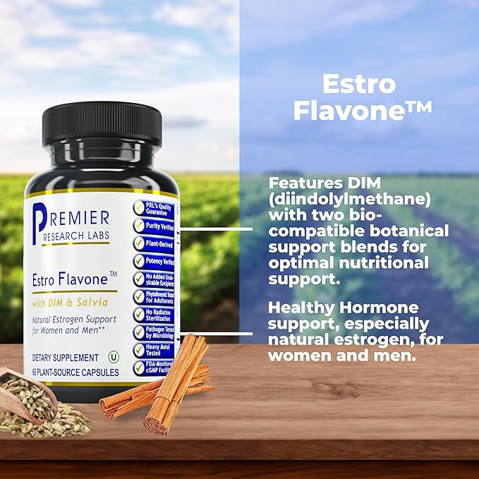 Premier Research Labs Estro Flavone - DIM Supplement DIM Complex DIM for Men &amp Women Diindolylmethane Estrogen Support Hormone Balance Support - 60 Vegetarian Capsules