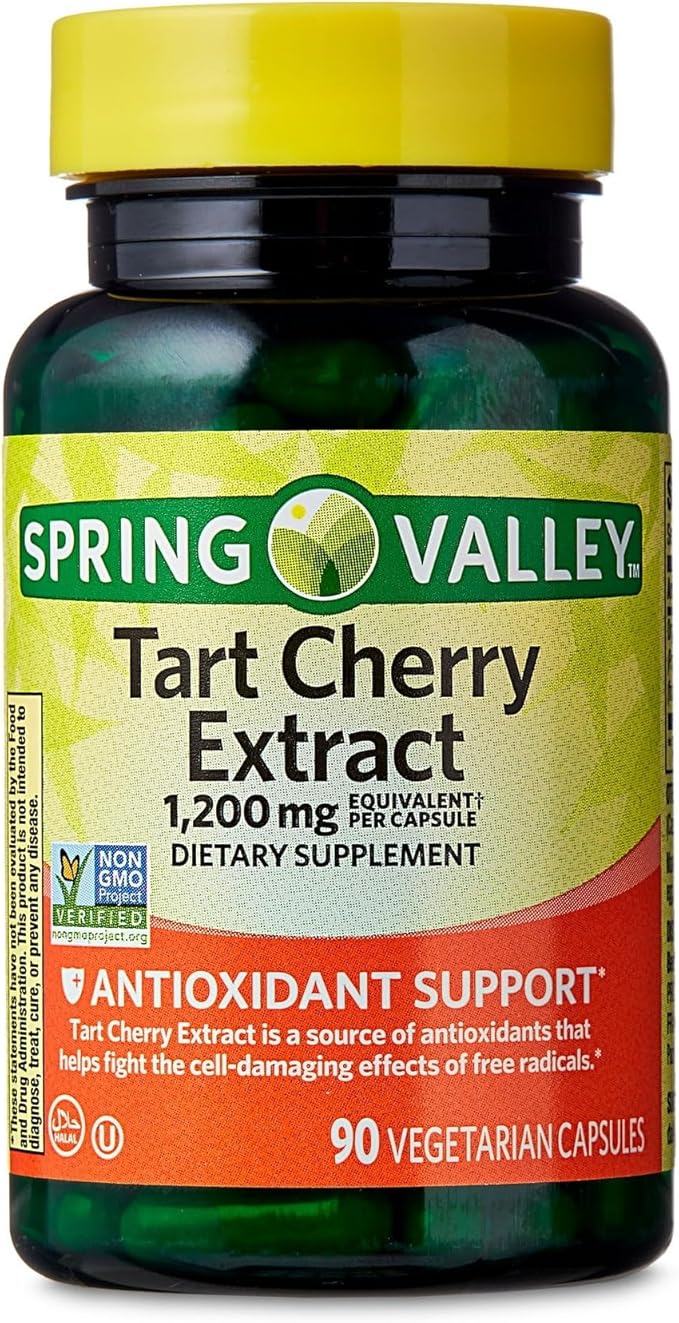 Spring Valley Tart Cherry Extract Antioxidant Support Dietary Supplement Vegetarian Capsules 1200 mg 90 Count (Pack of 1) - Set by Basket Goods
