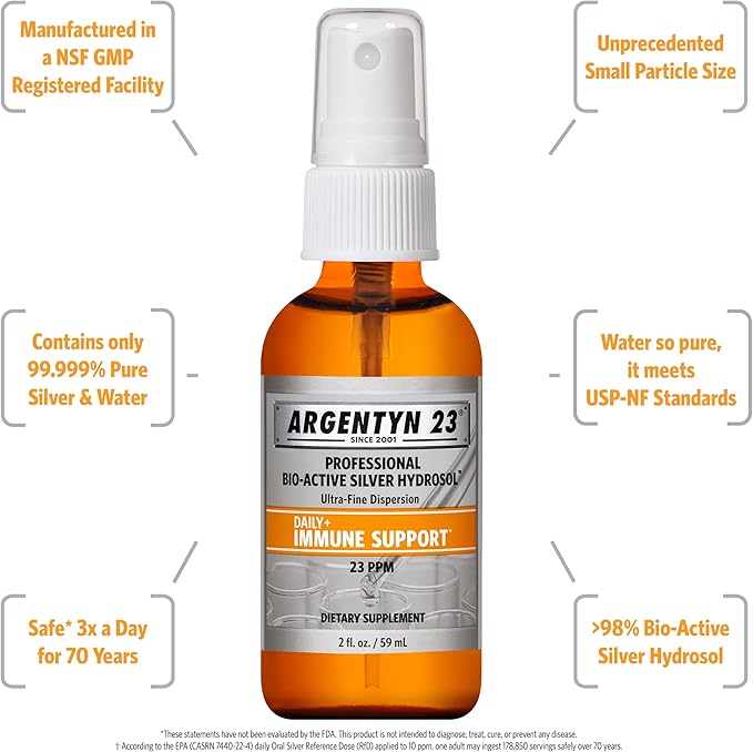 Argentyn 23 Professional Immune Support Colloidal Silver Bio-Active Silver Hydrosol 23 ppm Fine Mist Spray 2 Fl Oz