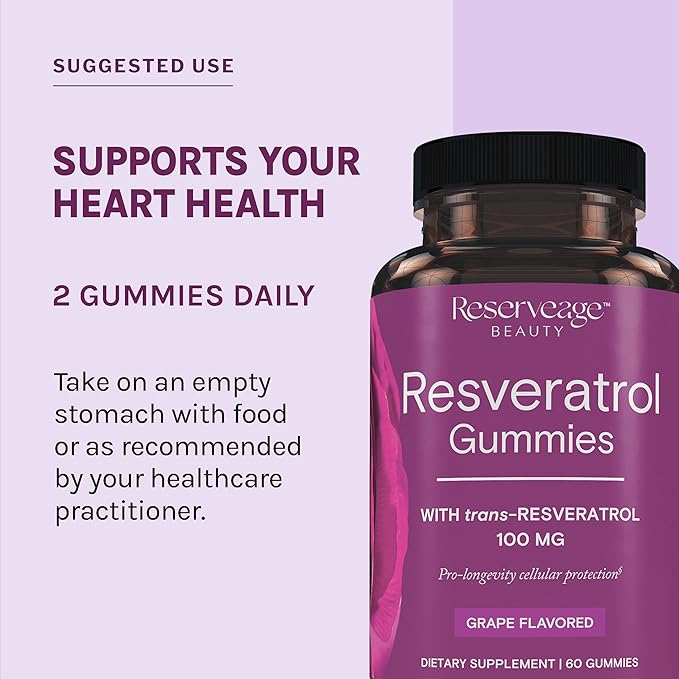 Reserveage Beauty - Resveratrol Gummies 100 mg Antioxidant Supplement for Heart Health Antioxidant Supplement Supports Healthy Aging Vegan - 2 Pack