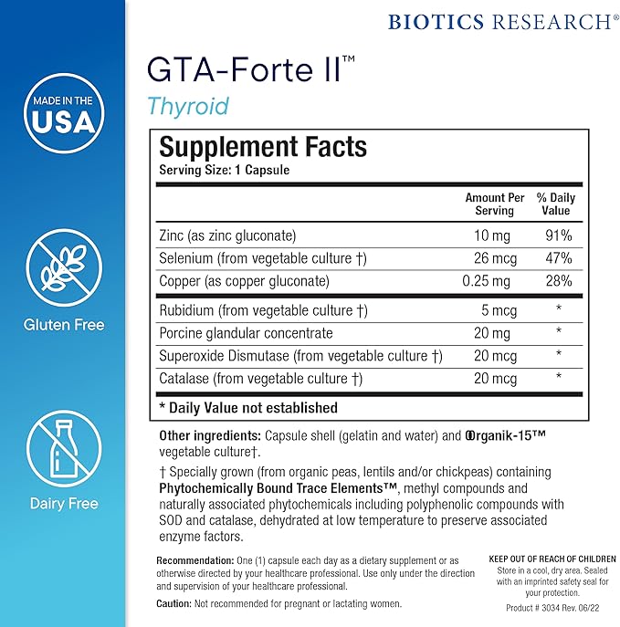 Biotics Research GTA Forte II™ Selenium Supplement with Zinc Copper Porcine Glandular &amp Rubidium Endocrine Glands Support Optimal Hormonal Balance Phytochemically Bound Trace Elements 90 Caps