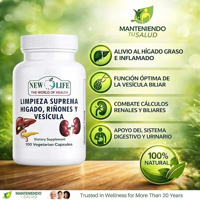 New Life Limpieza Suprema Hígado Riñones y Vesicula Healthy Liver Supplement Dandelion Root Milk Thistle Extract 100 Capsules