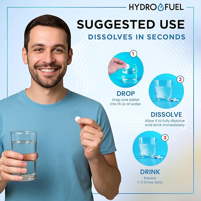 Hydrogen Water Tablets with Electrolytes | 12 PPM Molecular H2 Tablets for Drinking Water | Effervescent Hydrogen Water Tabs with Magnesium Sodium &amp Potassium (90 Count)