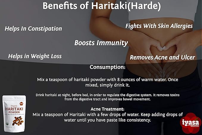 Haritaki Powder Organic 16oz - USDA-Certified Terminalia Chebula Superfood Powder for Digestive Balance Bowel Support Nutrient Absorption - Haritaki Herb Ayurveda Products by Iyasa Holistics