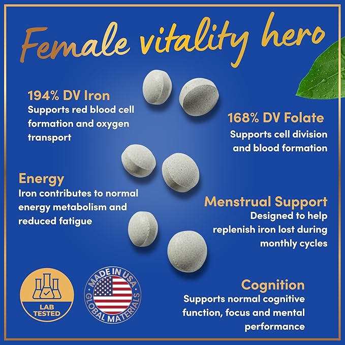 Iron and Folic Acid Supplements for Women - 35mg Gentle Iron Vitamin Folic Acid 400mcg - Anemia Period Pregnancy Support Supplement Ferrous Sulfate Pills - 120 Vegan Non-Constipating Tablets