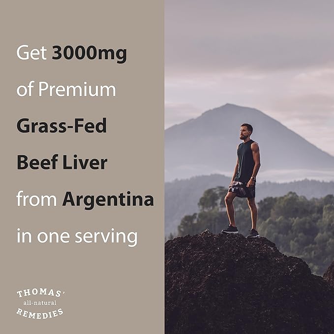 Thomas' all-natural Remedies Grassfed Beef Liver Supplement 3000mg Liver Support Supplement Pasture Raised in Argentina Non-GMO &amp Hormone Free (180 Caps)