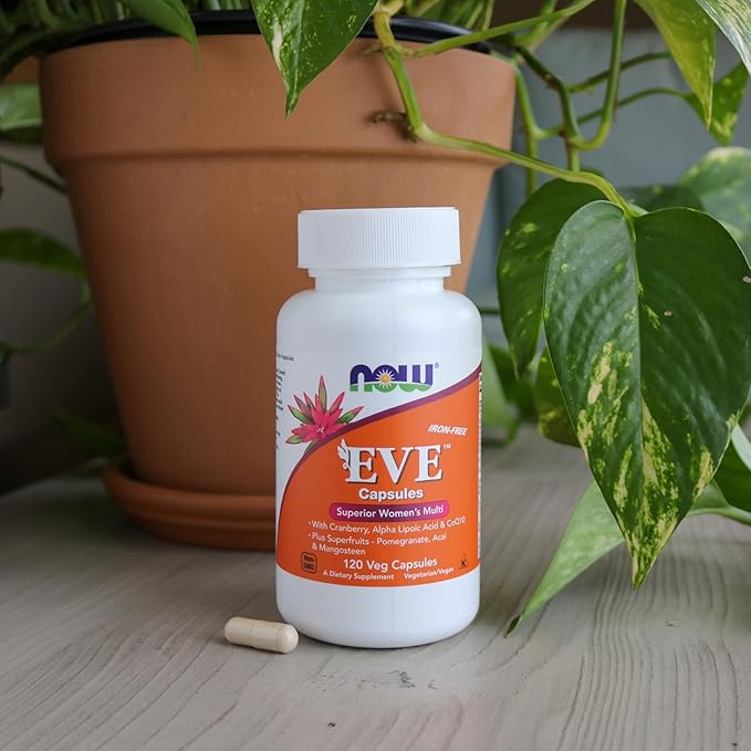 NOW Foods Supplements Eve™ Women's Multivitamin with Cranberry Alpha Lipoic Acid and CoQ10 plus Superfruits - Pomegranate Acai &amp Mangosteen Iron-Free 120 Veg Capsules