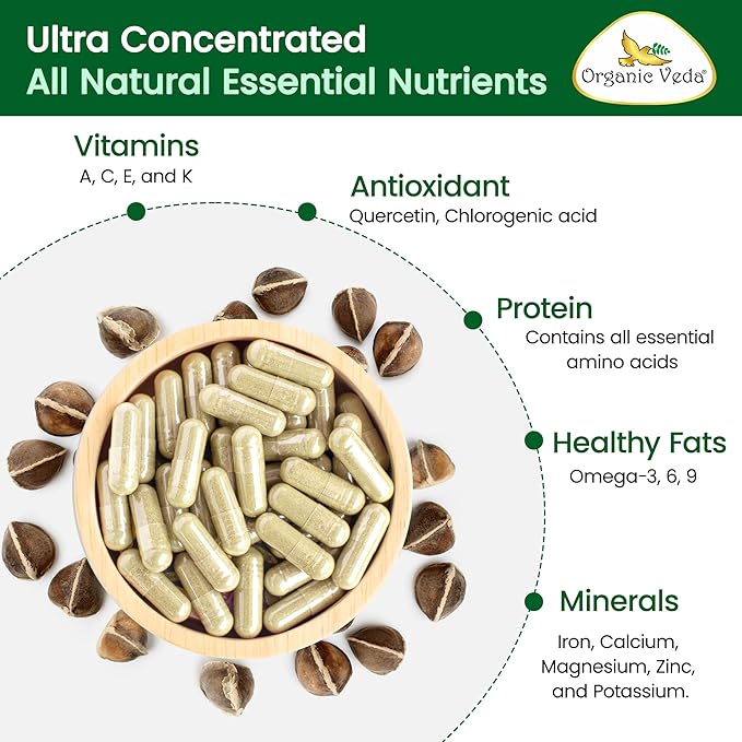 Organic Veda Moringa Seed Capsules - Omega 3 6 9 Antioxidants Vitamins Amino Protein Rich Organic Moringa Capsule - The Miracle Tree Vitality Energy &amp Focus Supplement for Men &amp Women 1