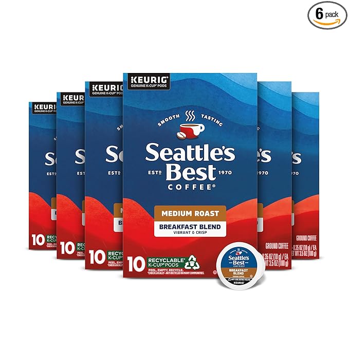 Seattle’s Best Coffee Medium Roast K-Cup Coffee Pods Breakfast Blend 100% Arabica 6 Boxes (60 Pods Total)