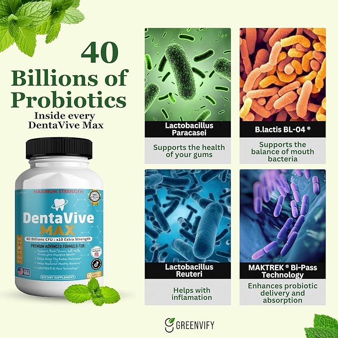 DentaVive Max Probiotic Supplement 40 Billion CFU 60 Capsules Premium Oral Health Support for Teeth Gums Digestive Health (5)