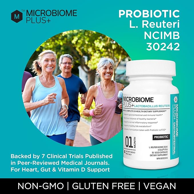 Microbiome Plus Gastrointestinal Probiotics L Reuteri NCIMB 30242 GI Digestive Supplements Capsule Allergy Safe &amp Gluten Free for Men and Women (1 Month Supply)