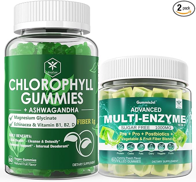 Digestive Enzymes Gummies &amp Chlorophyll Fiber Gummies Bundle