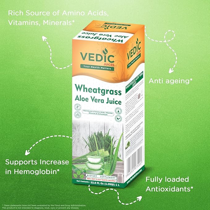 Vedic Juices Premium Quality Aleo Vera Juice Drink with Wheatgrass - 16.9 fl oz Pack of 1 - Ideal for Daily Use