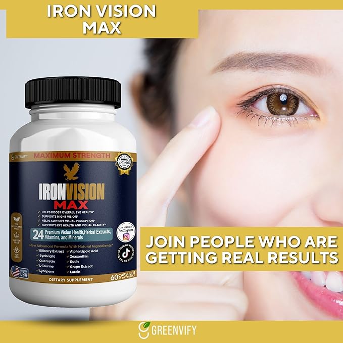 IronVision Max Eye Health Supplement 24 Premium Vitamins &amp Minerals Lutein Bilberry Extract 60 Capsules (2)
