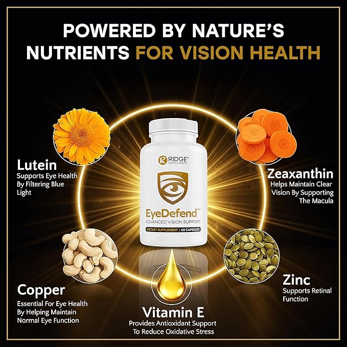 EyeDefend Vision Support Supplement – Supports Overall Vision - Lutein Zeaxanthin Bilberry Vitamin A C E &amp Antioxidants – Blue Light Defense for Eye Health &amp Visual Function – 60 Capsules