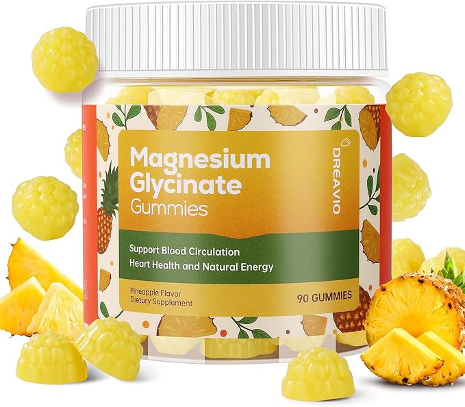 DREAVIO 90 Count Magnesium Glycinate Gummies w/Ashwagandha Supplement - Sugar Free Zinc Magnesium Glycinate Supplement Ashwagandha Gummies for Adults Pineapple Flavor