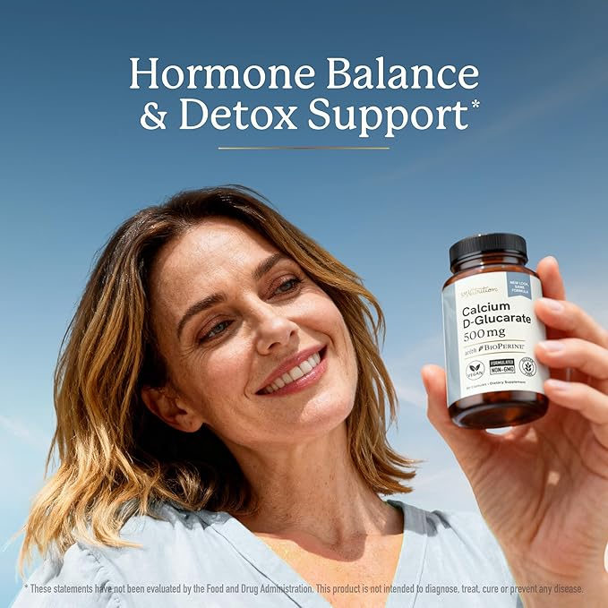 Calcium D-Glucarate | 500mg | CDG for Liver Detox and Cleanse Hormone Balance and Menopause Support | Calcium Supplement | Vegan Non-GMO &amp Third-Party Tested | 90 Capsules (3-Month Supply)