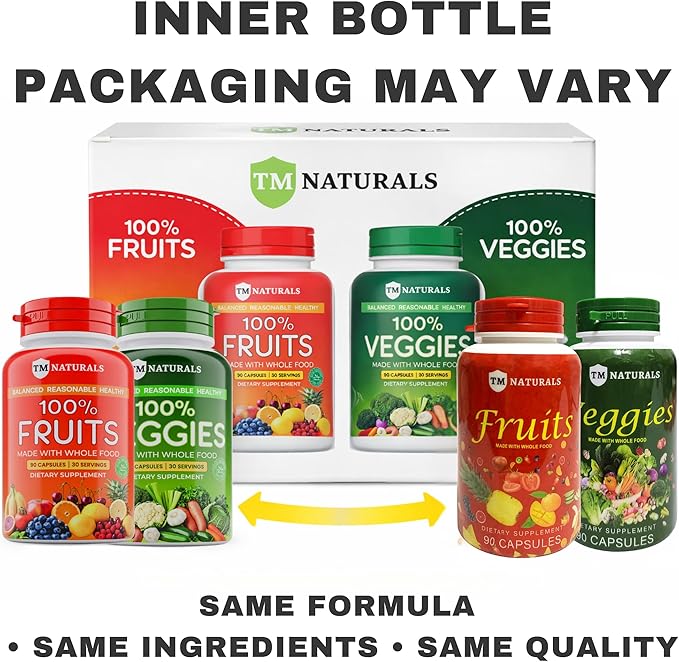 Fruit and Veggies Supplement Vitamins for Men and Women Super Fruits and Veggies Capsules to Support Balanced Nutrition and Energy Levels Whole Natural Super Foods 180 Count (Pack of 4)