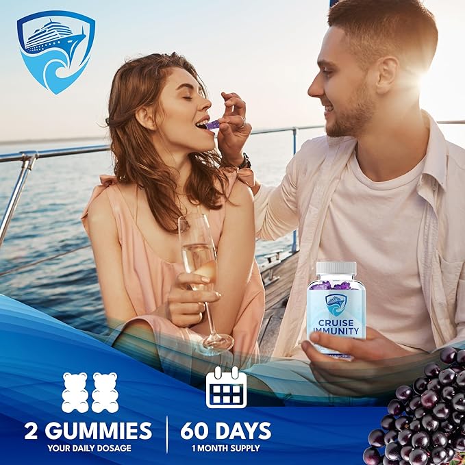 Immune Support Gummies for Cruisers with Vitamin C B12 Zinc Elderberry Extract 60 Gummies 30 Servings Cruise and Travel Specific Wellness Supplement