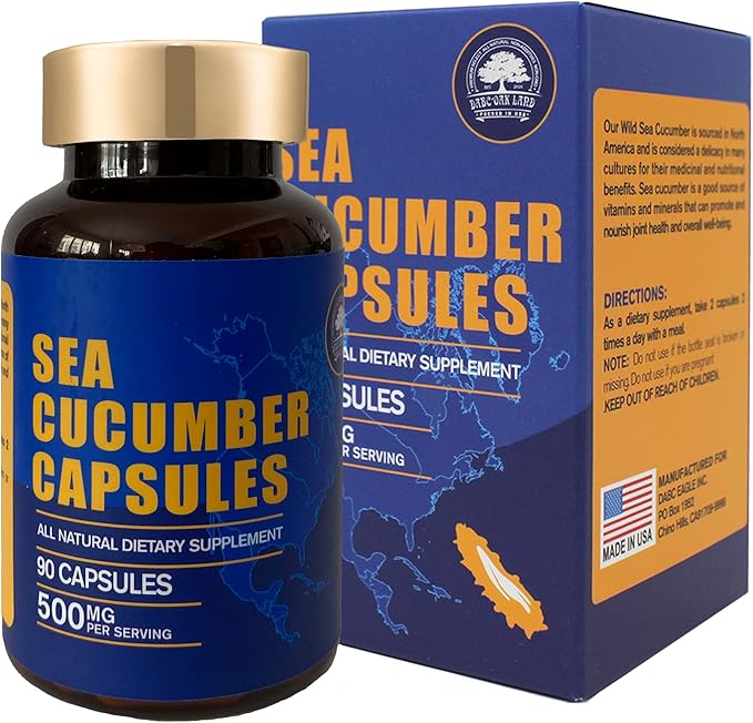 Sea Cucumber Wild Caught Capsules Sea Cucumber Natural Extract Supplement Super Natural Antioxidant Immune Builder Promoting Joint Health &amp Mobility - 90 Capsules 500mg