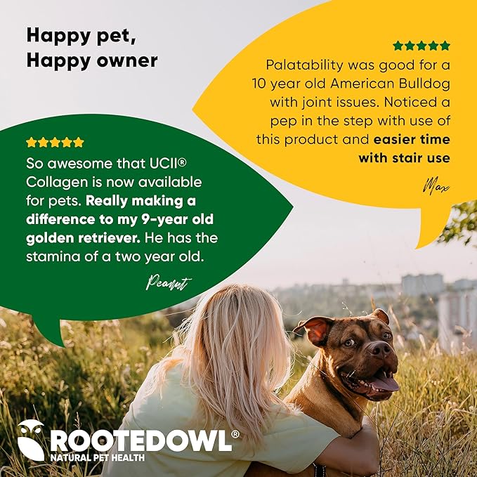 Rooted Owl Joint and Muscle Support for Large Dogs (Over 30 Lbs) - Supplement with UC-II Type II Collagen and L-Carnitine - 30 Count